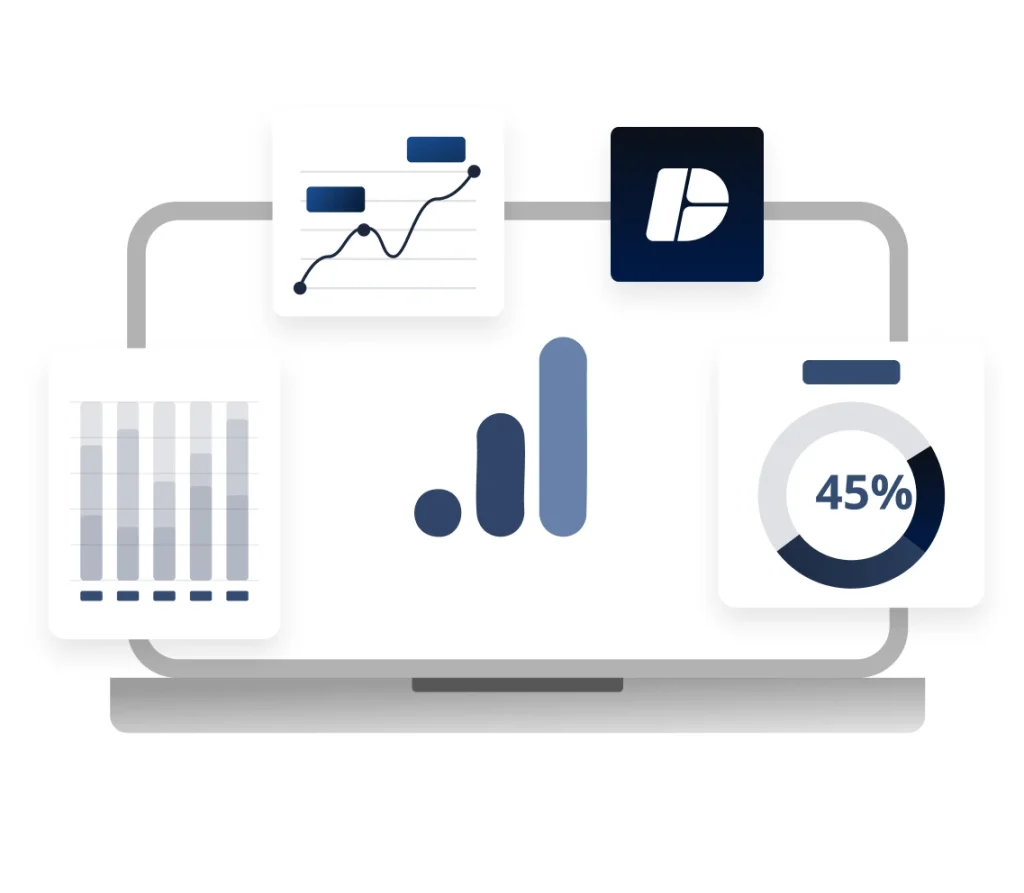 Panel de configuración de GA4 y GTM para rendimiento de campañas en marketing digital data-driven.